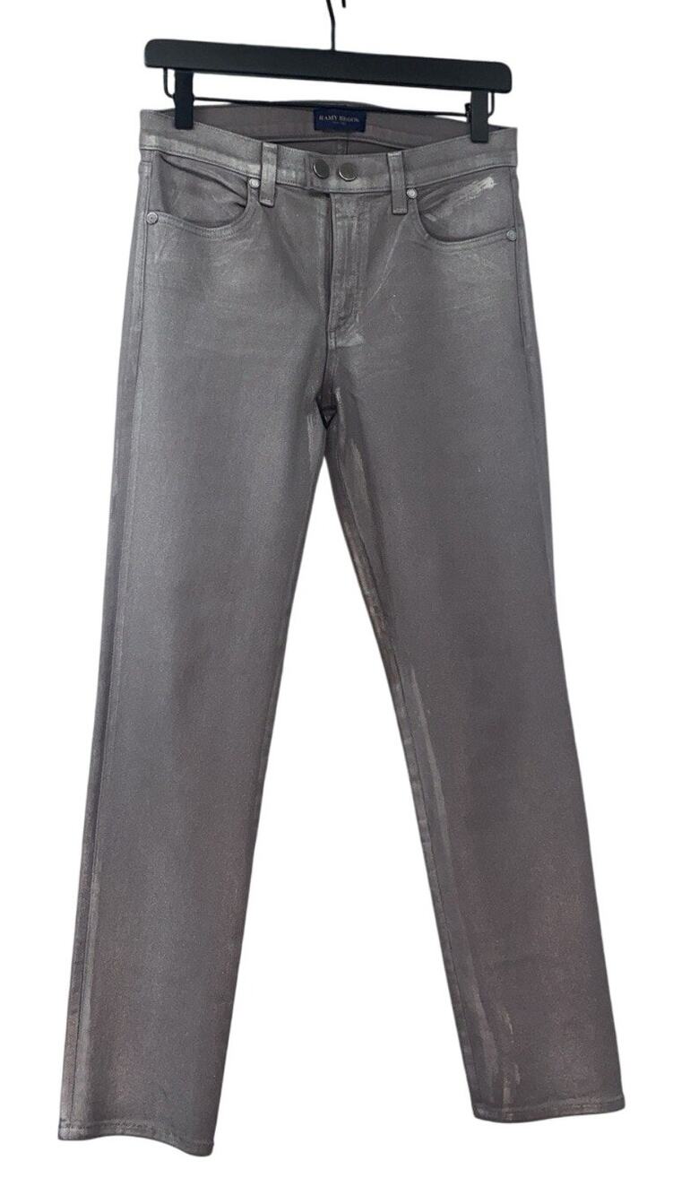 Ramy Brook Women's Silver Clifford Paint Coated Metallic Pants Sz 27